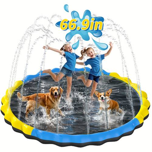 heavy duty non slip dog splash pad with 66 inch water sprinkler durable nylon blue outdoor toy for ages 3 12 large dogs