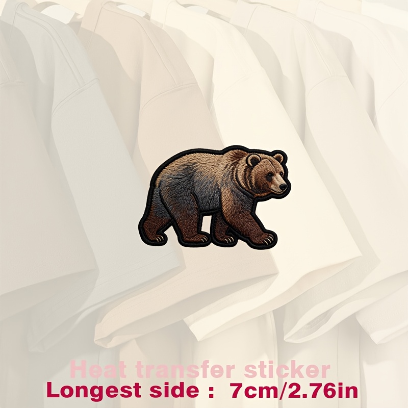 TEMU Detailed Bear Patch With Realistic Brown And , Featuring Textured Stitching And Black Border. Perfect For, Heat Transfer Stickers Are Suitable