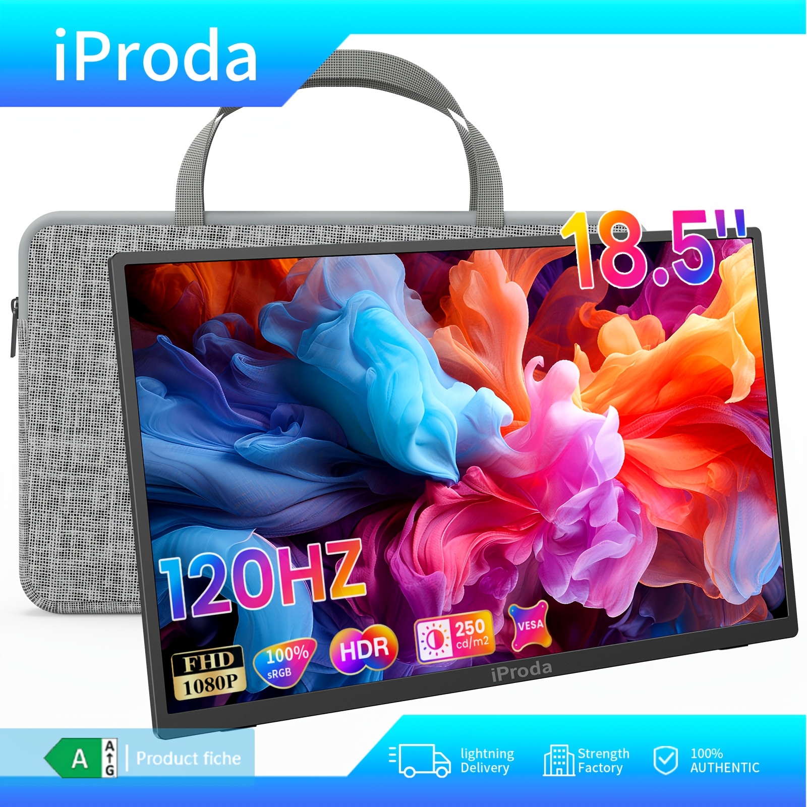 Image of -inch Monitor With Portable Travel Bag 1080p Fhd Ips Gaming Screen, 120hz Refresh Rate Ideal As A Second For Laptops/ps4/5/switch/ And Other Devices (this Product Cannot Be Used Independently)