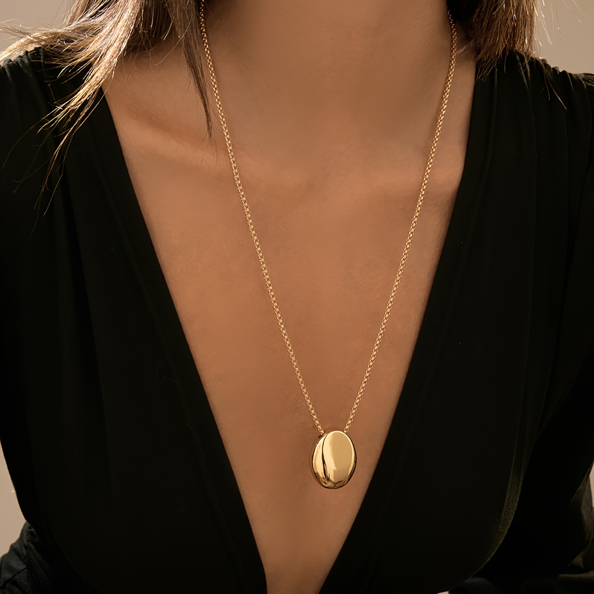 TEMU 1pc Collar Minimalista Europeo y Americano Irregular con Colgante de Metal en Estilo Ins, Colgante Ovalado de de Agua, Cadena de Clavícula,
