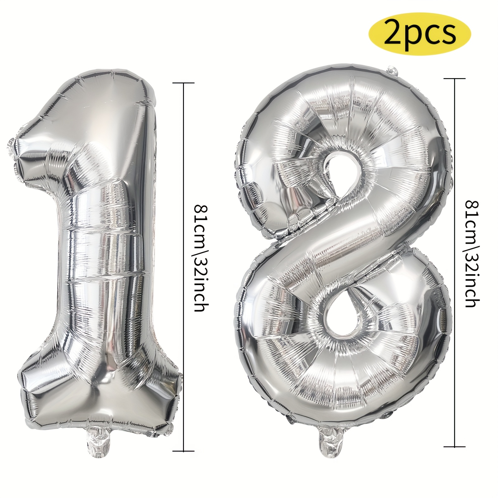 2pcs 32-inch "18" Aluminum Film Balloon, In Golden, Silvery, Black And Rose Golden, Suitable For Coming-of-age Ceremony Decoration And Birthday Party Decoration, For Halloween, Christmas