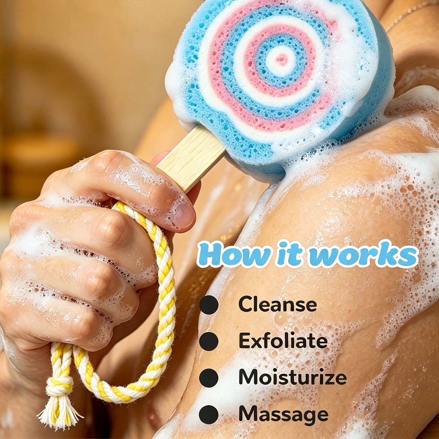 Cute Lollipops Bath Sponge with Hook for Gentle Cleansing