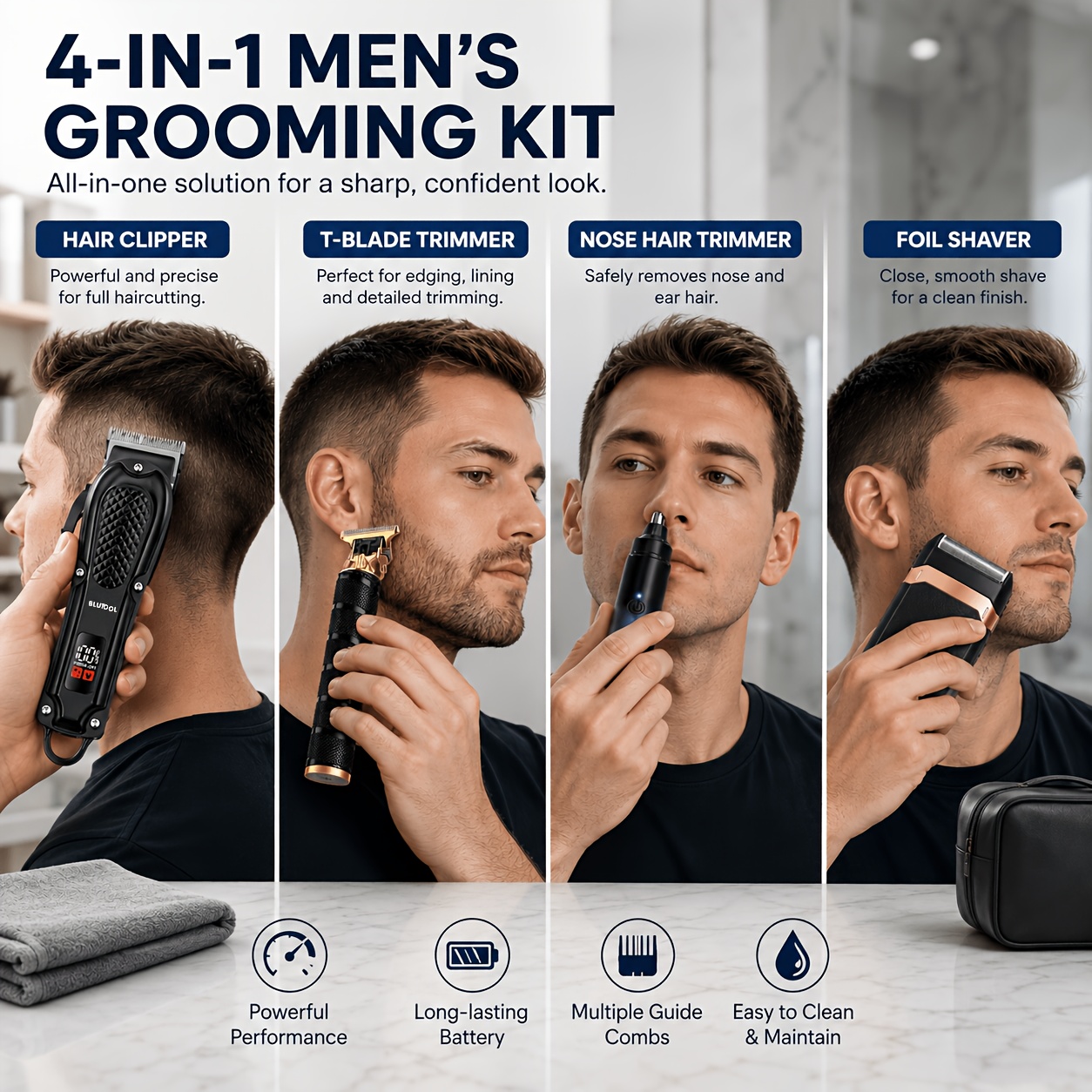 Rechargeable Electric Grooming Kit. Equipped with an LCD Battery Display, This Set Is an Essential Companion for Use at Home, While Traveling, Or in The Car-Making It The Perfect Gift for Husbands, Boyfriends, And Elders