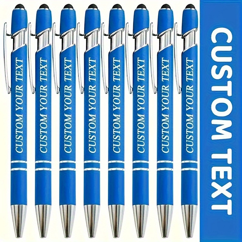 

5-piece Custom Blue Metal Pens - Personalized Text, Touch Screen Stylus, Perfect For Gifts, Corporate Branding, Father's & Mother's Day, Birthdays, Creative Party Favors