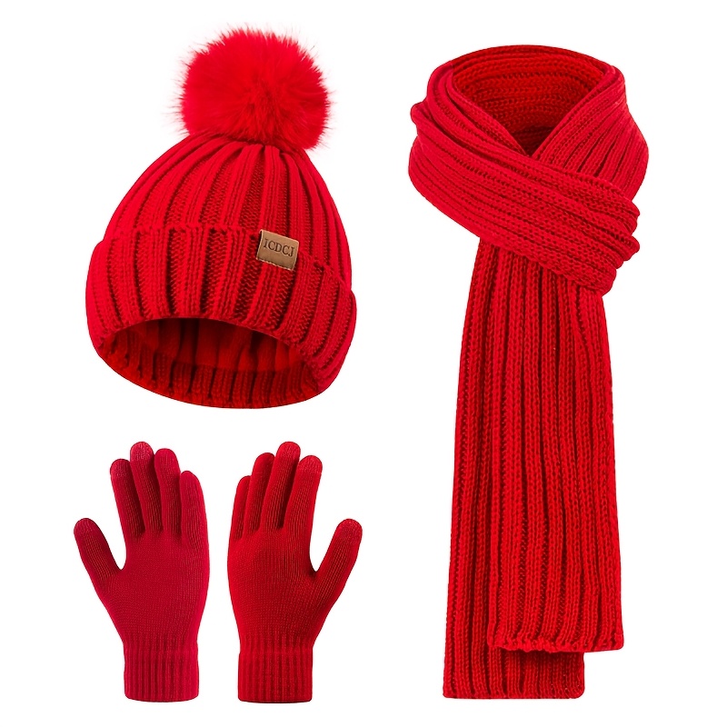 Low Price Green Knitted Hat Scarf Glove Set Soft Cashmere, Customizable Logo