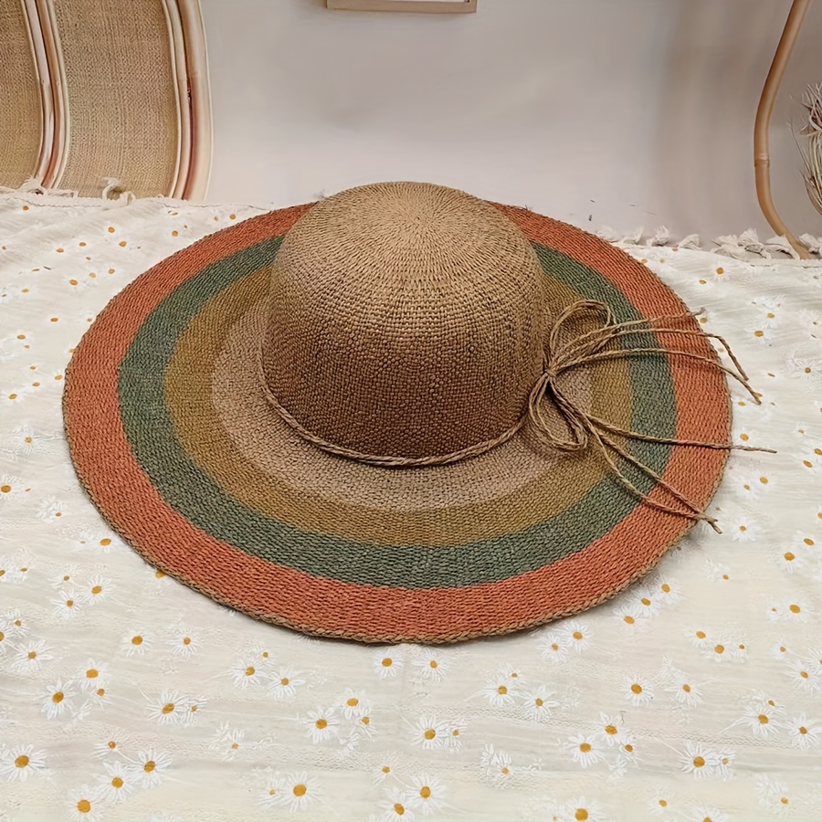 

Contrast Color Straw Hat Summer Seaside Vacation Large Brim Sun Hat Casual Uv Protection Beach Hat