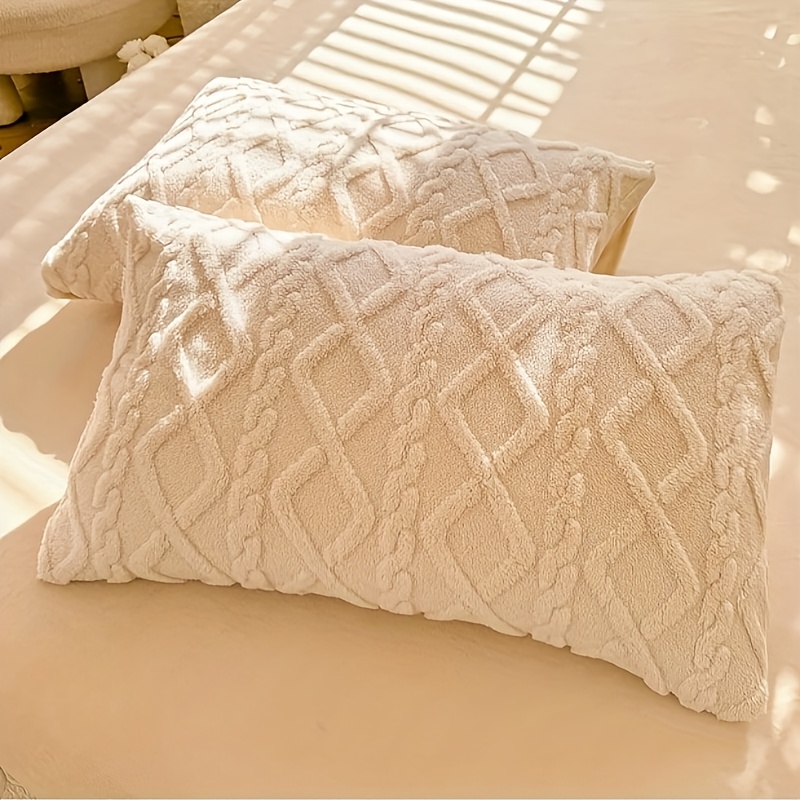 E-shop 2er-Set weiche Flanell-Kissenbezüge mit geometrischem Taftgewebe – Hellbeige & Graue Ganzjahres-Kissenhüllen, geeignet für Bett & Sofa |