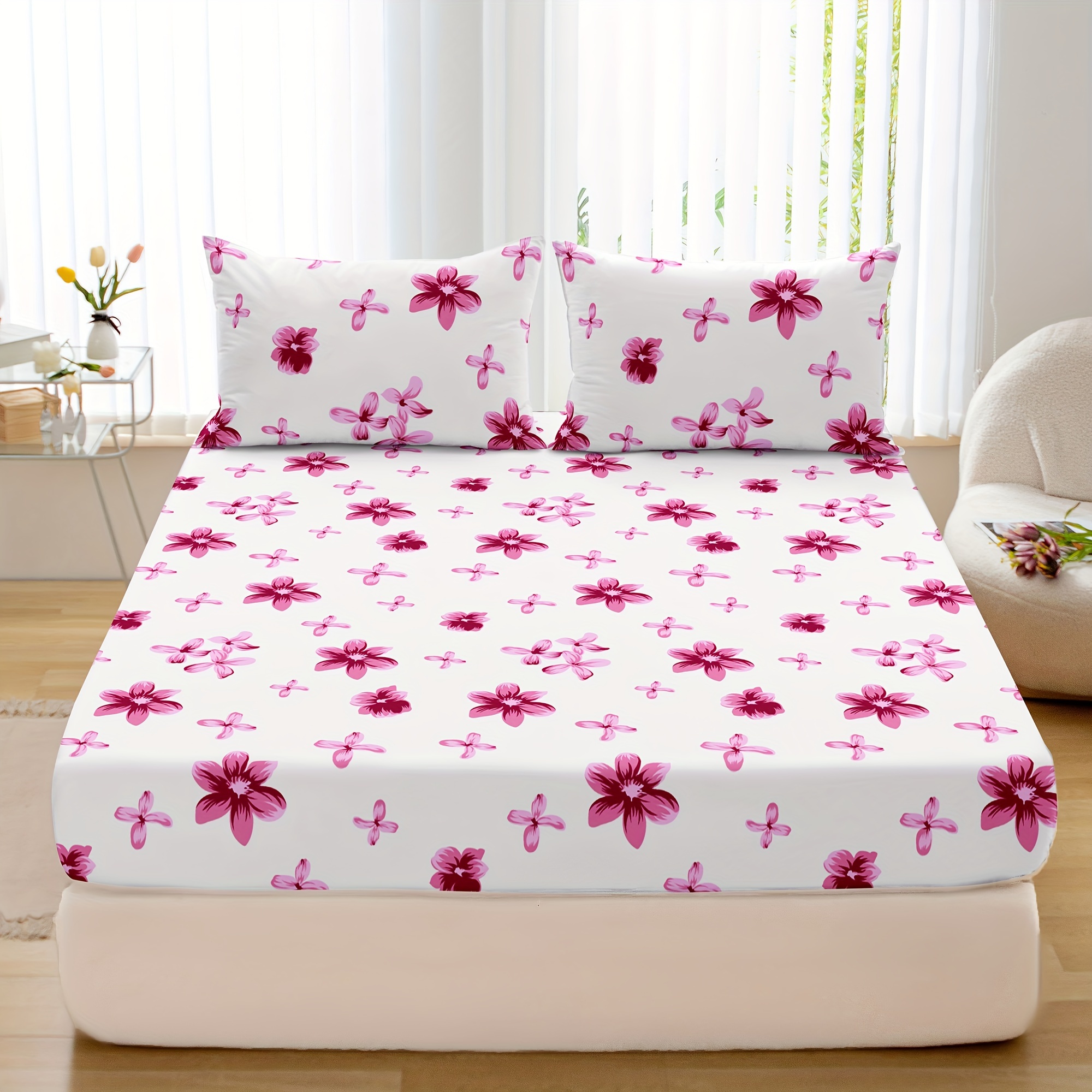 ROMEE Rosa Floral 210 TC Algodón 1 Cama Sábana Con 2 Fundas De Almohada - Compra