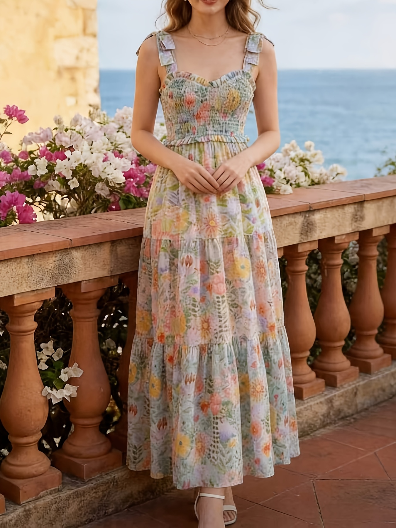 womens fashionable casual layered wrap print dress