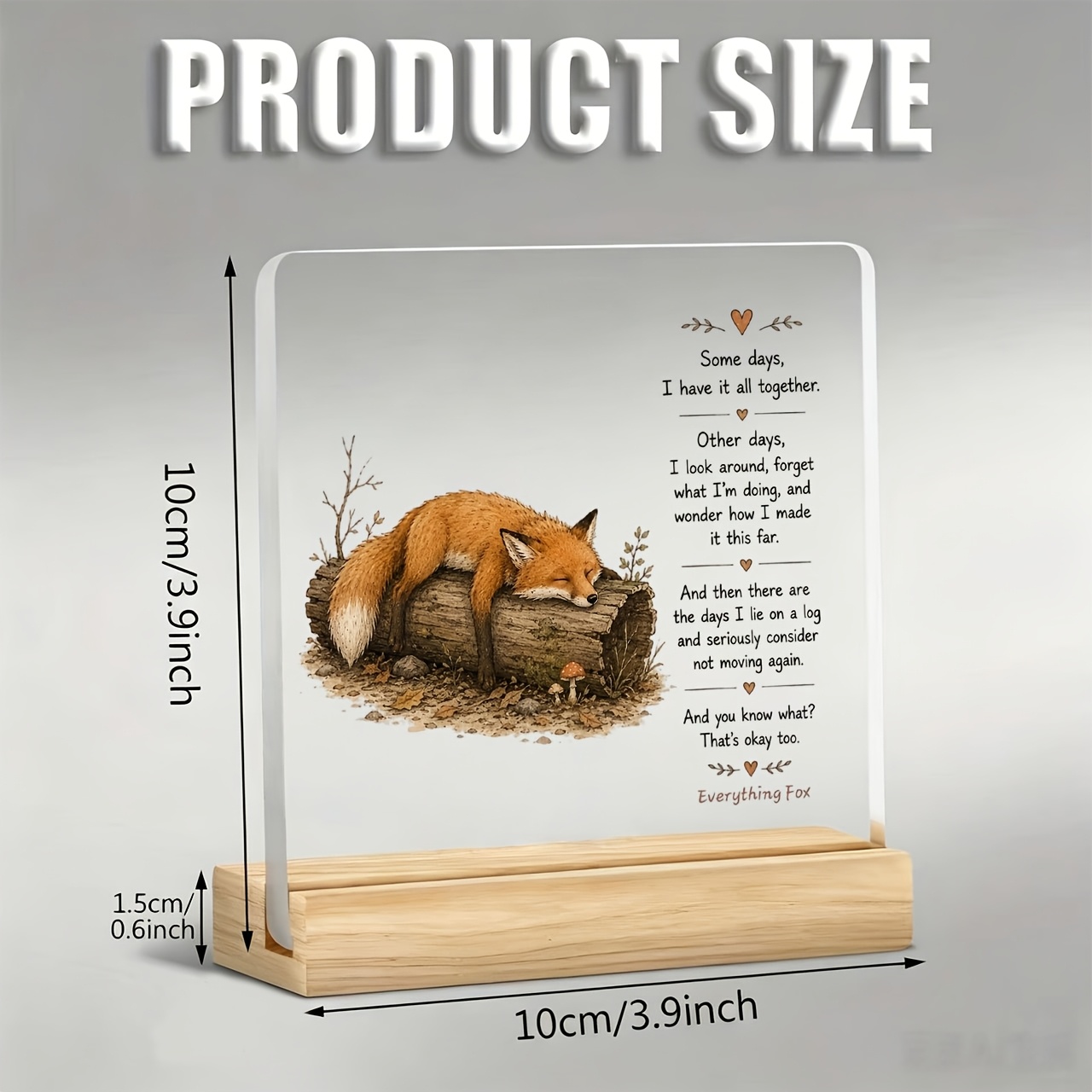TEMU Fox City Paperweight Decoration, With A Inspirational Message, Made Of Acrylic, With A Wooden Base, Paperweight, Office Desk Decoration, Desk