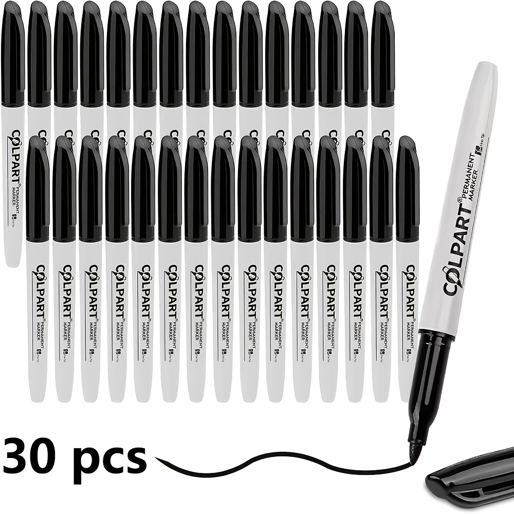 Image of Colpart Permanent Marker, Set Of 30 Fine Tip Black Markers, Waterproof, Fade-resistant, Quick Drying For School And Professional Art Supplies