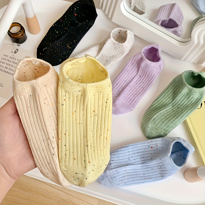 TEMU 7 Pairs Women's Spring Summer Thin Boat Socks, Shallow Mouth Non-slip No Heel Invisible Socks Ins Idea Mesh Low Cut Short Socks