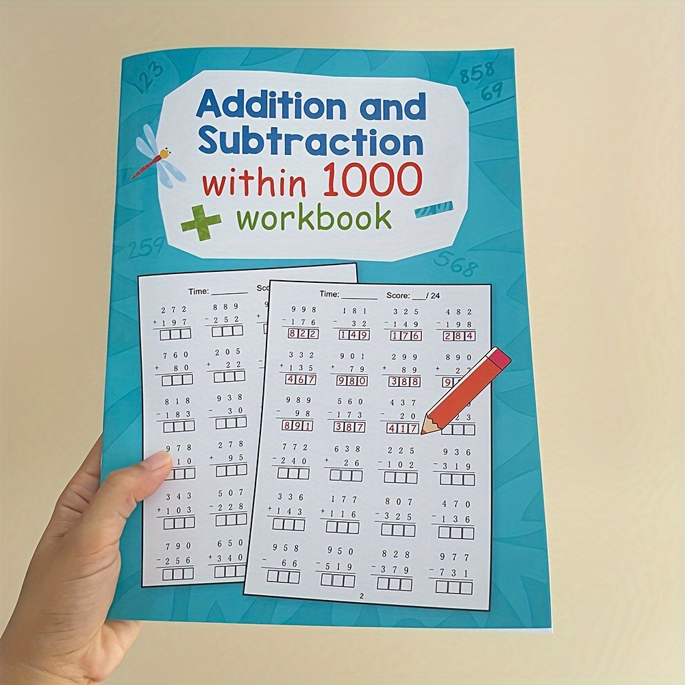 TEMU 32 pages d'addition et de soustraction jusqu'à 1000, cahier d'écriture d'apprentissage des mathématiques, feuille d'exercices de mathématiques,