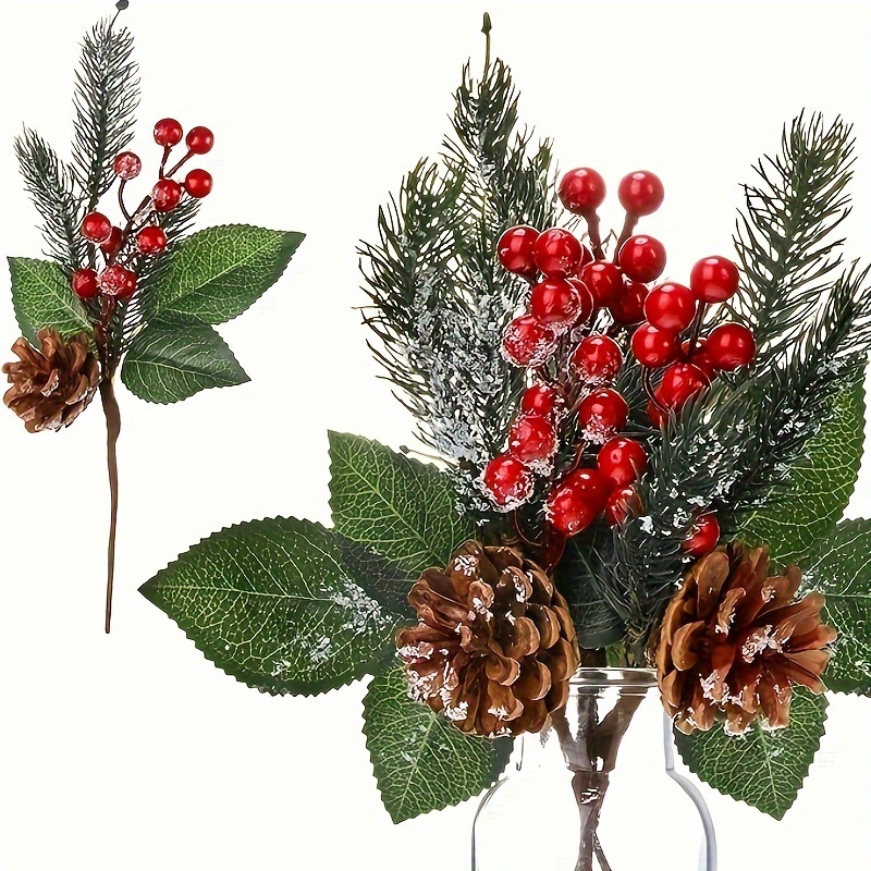 

12 Pieces Pine Christmas Picks Red Artificial Holly Pine Sprays Picks Fake Berries Pine Cones For Christmas Crafts Party Festive Home Tree Decor 11 Inch Flexible Stems