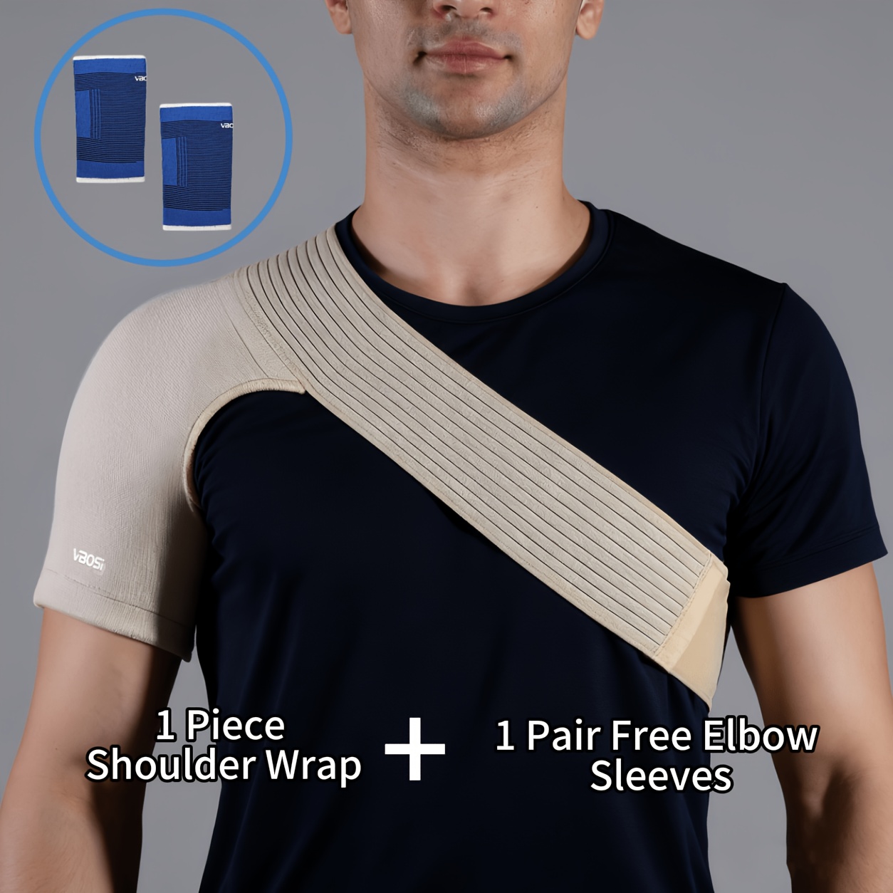 TEMU 1pc Shoulder Support + 1 Pair Free Elbow Sleeves, Adjustable Breathable Shoulder Wrap For Men And Women Fitness Training Workout Running Gym