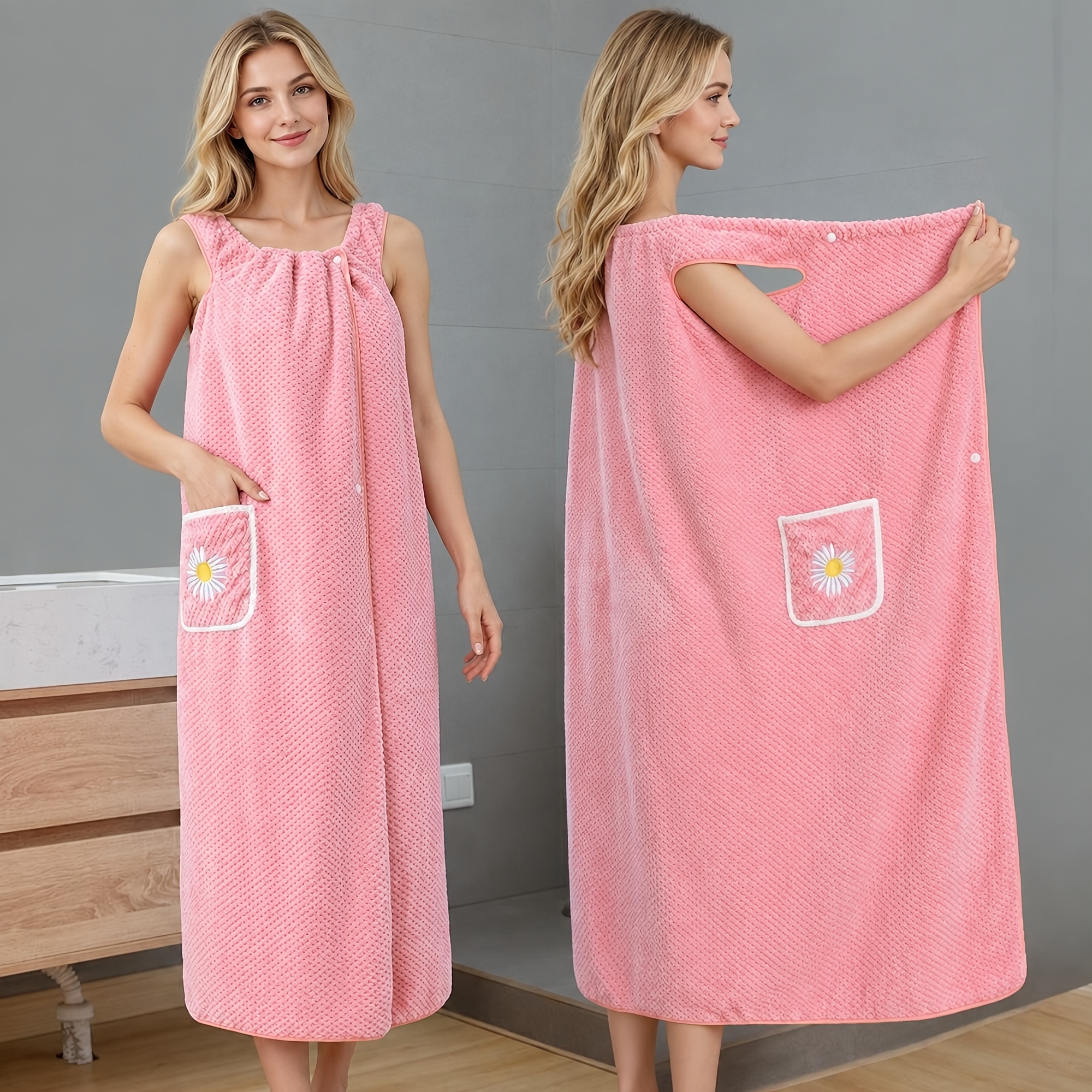TEMU Women's Wearable Pocket Towel Skirt, Non Slip Towel Robe, Integrated Bathroom And Daily Use Towel