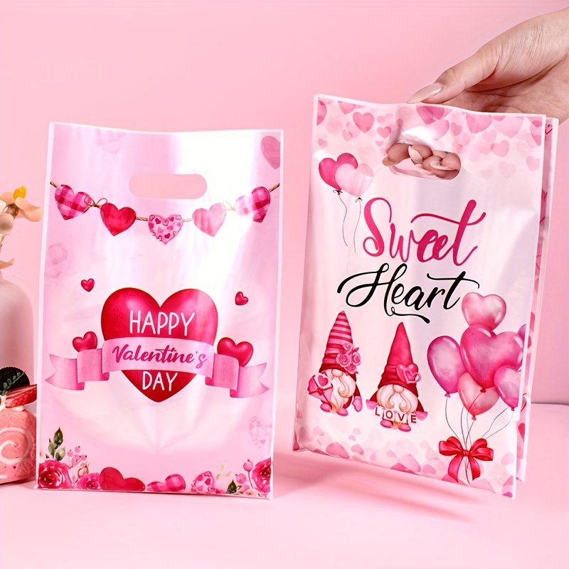 

10/20/50pcs 's Day Gift Bags With Handles, Love Heart Design Plastic Candy Bags For Valentine's Day Wedding Bridal Shower Party Favors, Gift Wrapping Supplies