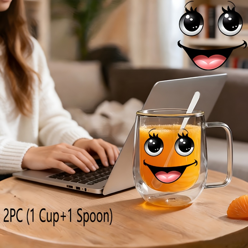 TEMU 2 stuks (1 glazen beker + 1 ), geïsoleerde dubbelwandige borosilicaat herbruikbare waterbeker met handvat, capaciteit heldere koffiemok voor