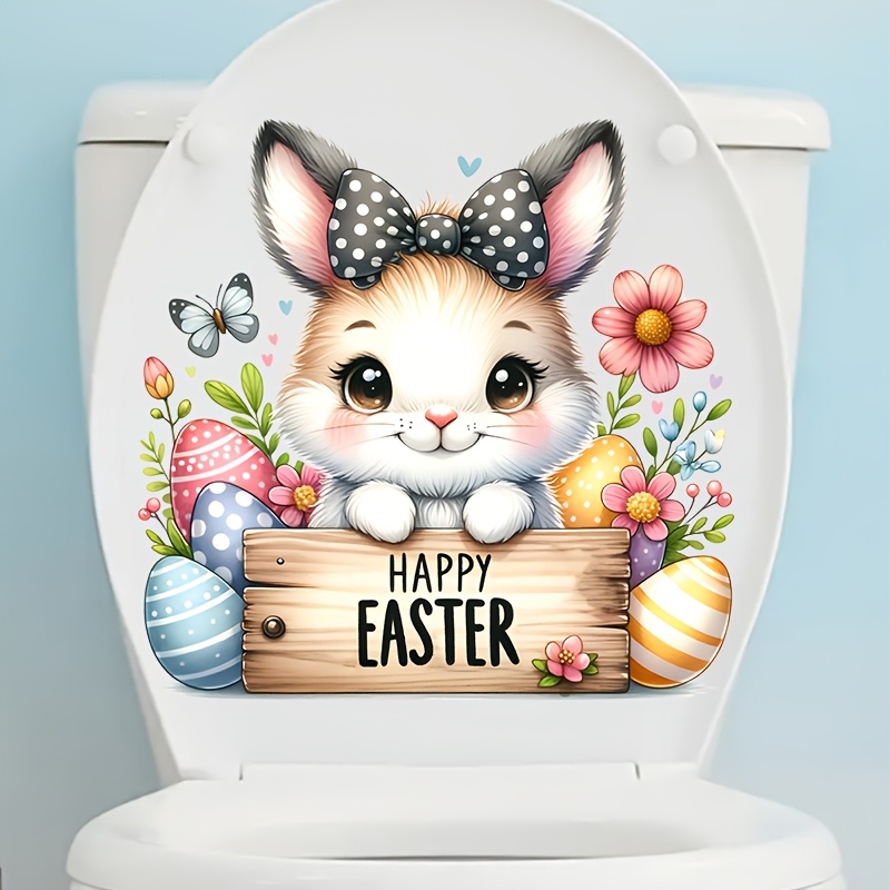 

1pc Easter Bunny Wall Decal, Cute Animal Print Self-adhesive Sticker, Ceramic Surface Compatible, Square Semi-matte , Single Use Toilet & Bathroom Decor