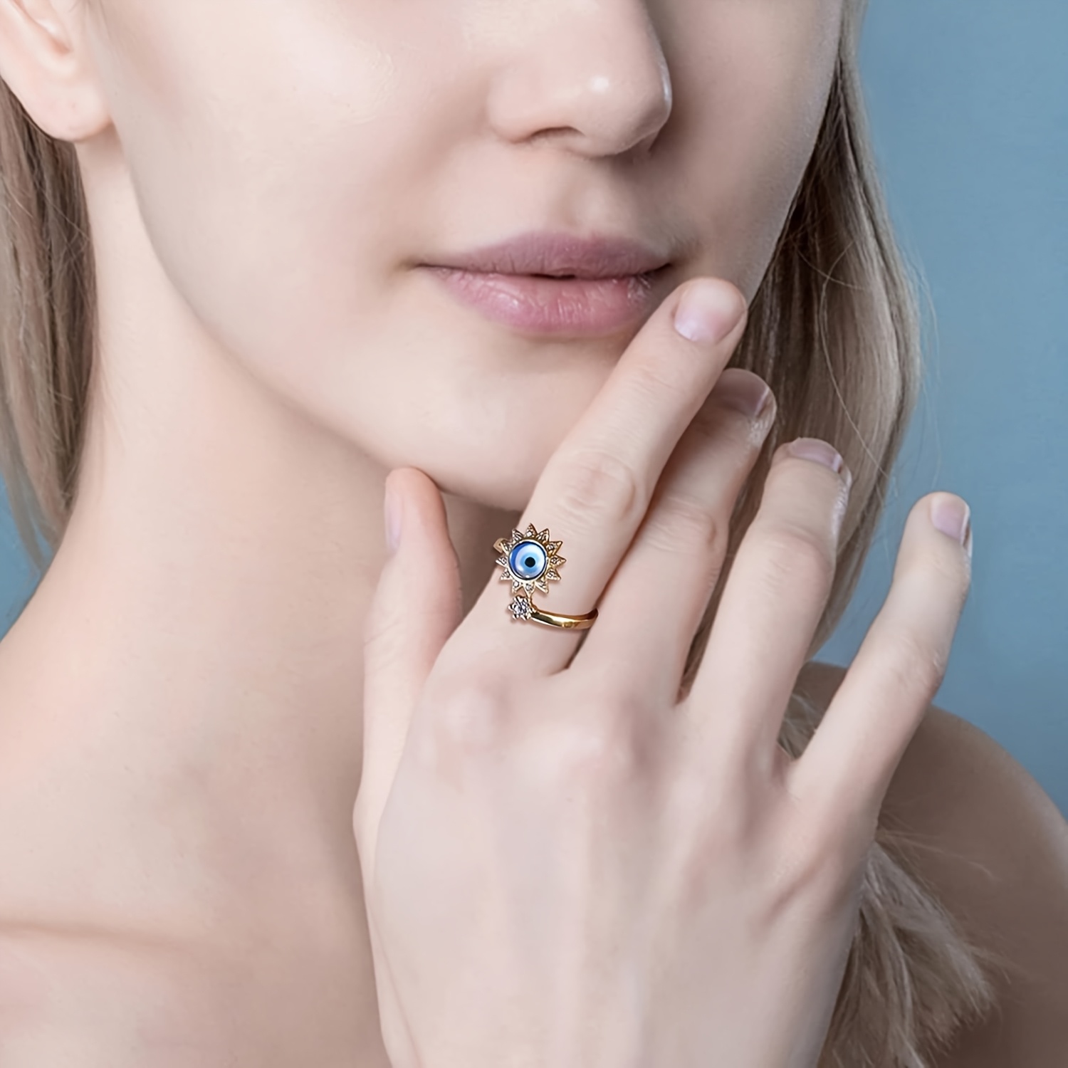 3pcs evil eye anxiety rings   evil eye fidget spinner ring for anxiety adjustable open stackable ring for for teenager Product details 0