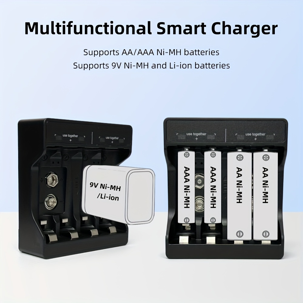 TEMU N4119 Smart Battery Charger, Works With Aa/aaa Nimh/nicd & 9v Block Rechargeable Batteries. Usb Powered, Overcharge Protection, Your One-stop