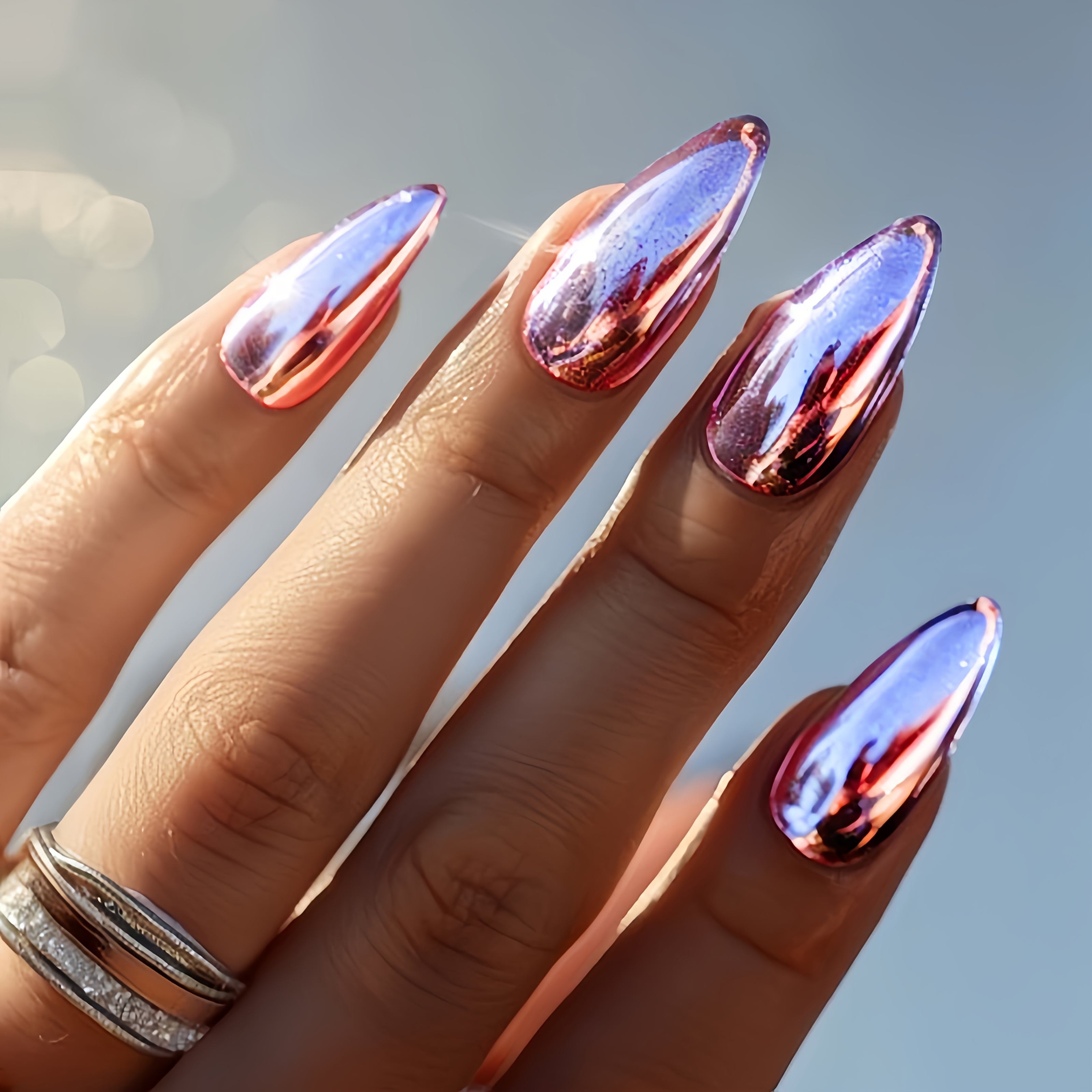 TEMU Set di 24 unghie a pressione rosa a finitura a specchio, forma a mandorla a con specchio , colla gel e lima per unghie