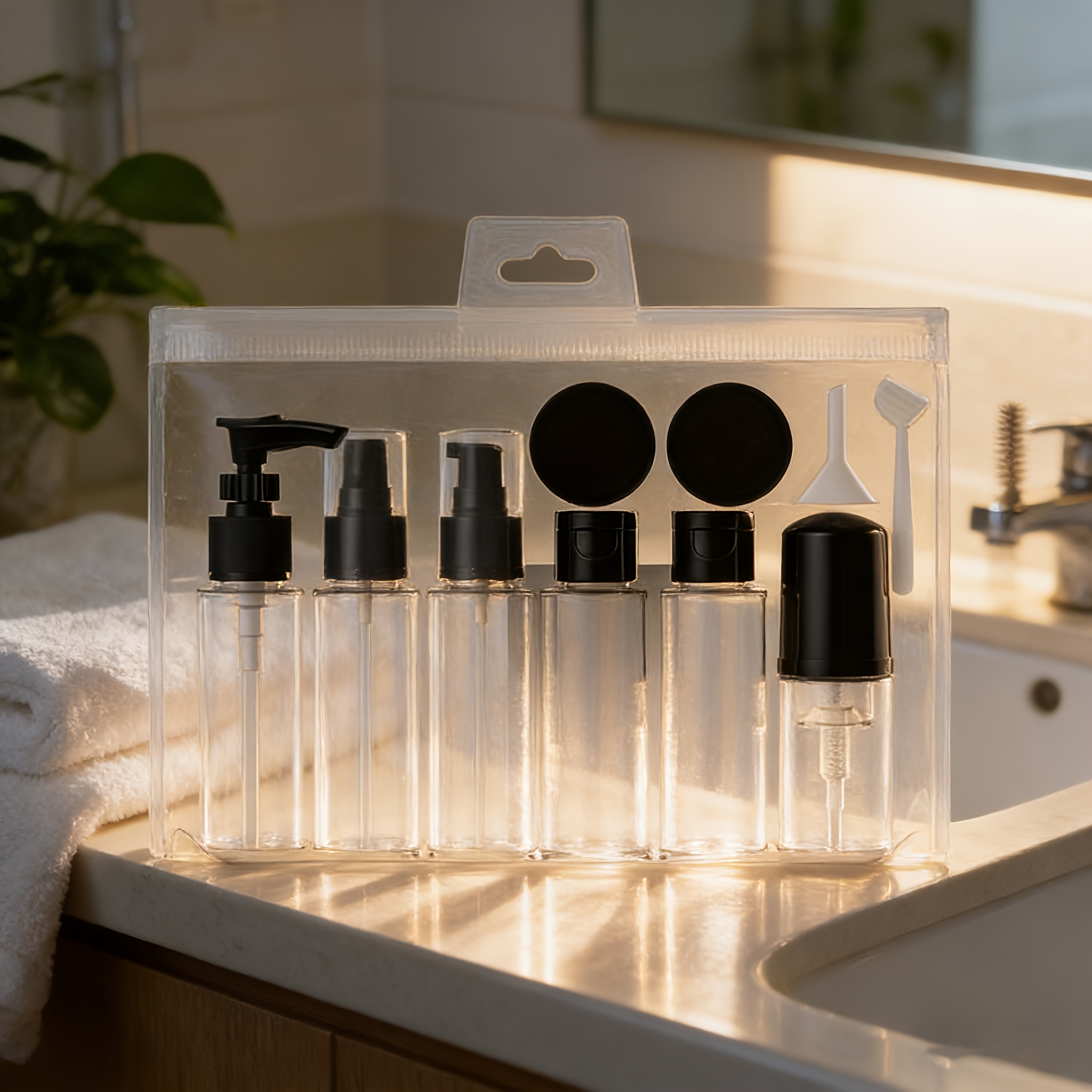 TEMU 11- zwart-wit reisverpakking, draagbare aparte flesjes voor shampoo, badlotion, toner, lotion, essence, aparte verpakking