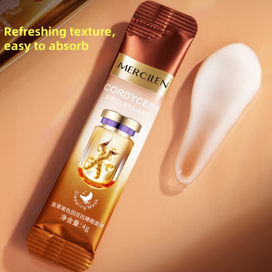 20pcs Of Cordyceps Sinensis Sleep Facial Mask, Rich In Collagen, Nicotinamide, Hyaluronic Acid And Plant Squalane, Deeply Moisturizes And Tightens The Facial Skin, Making The Skin Look Younger with Plant Squalane