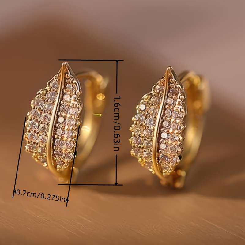 Zirconia Inlaid Leaf Hoop Earrings in Copper