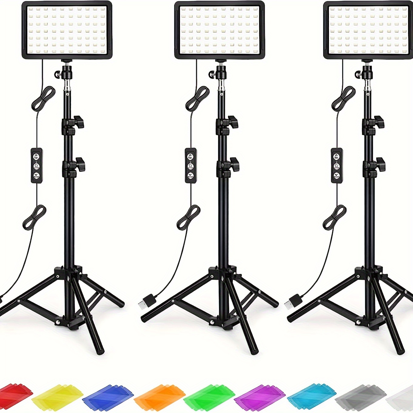 

Photography Lighting Kit Dimmable 5600k Usb Led Video Studio Streaming Lights With Adjustable Tripod Stand And Color Filters For Table Top/photo Video Shooting (3 Pcs)
