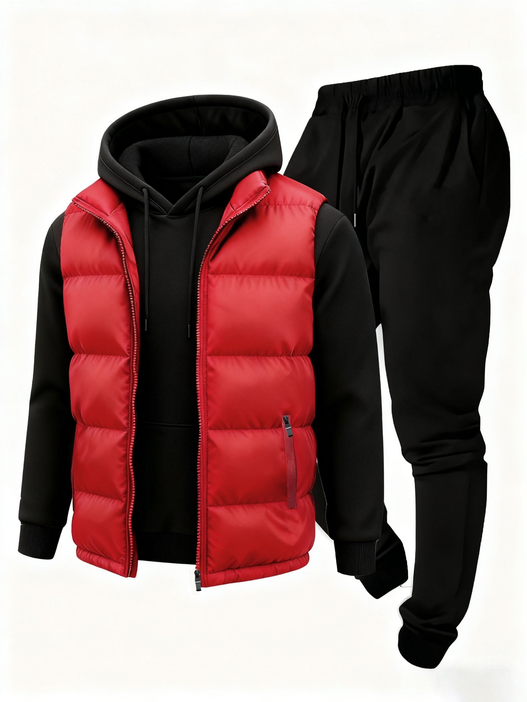 3pcs Casual Vest Set for Men: Hoodie and Drawstring Trousers