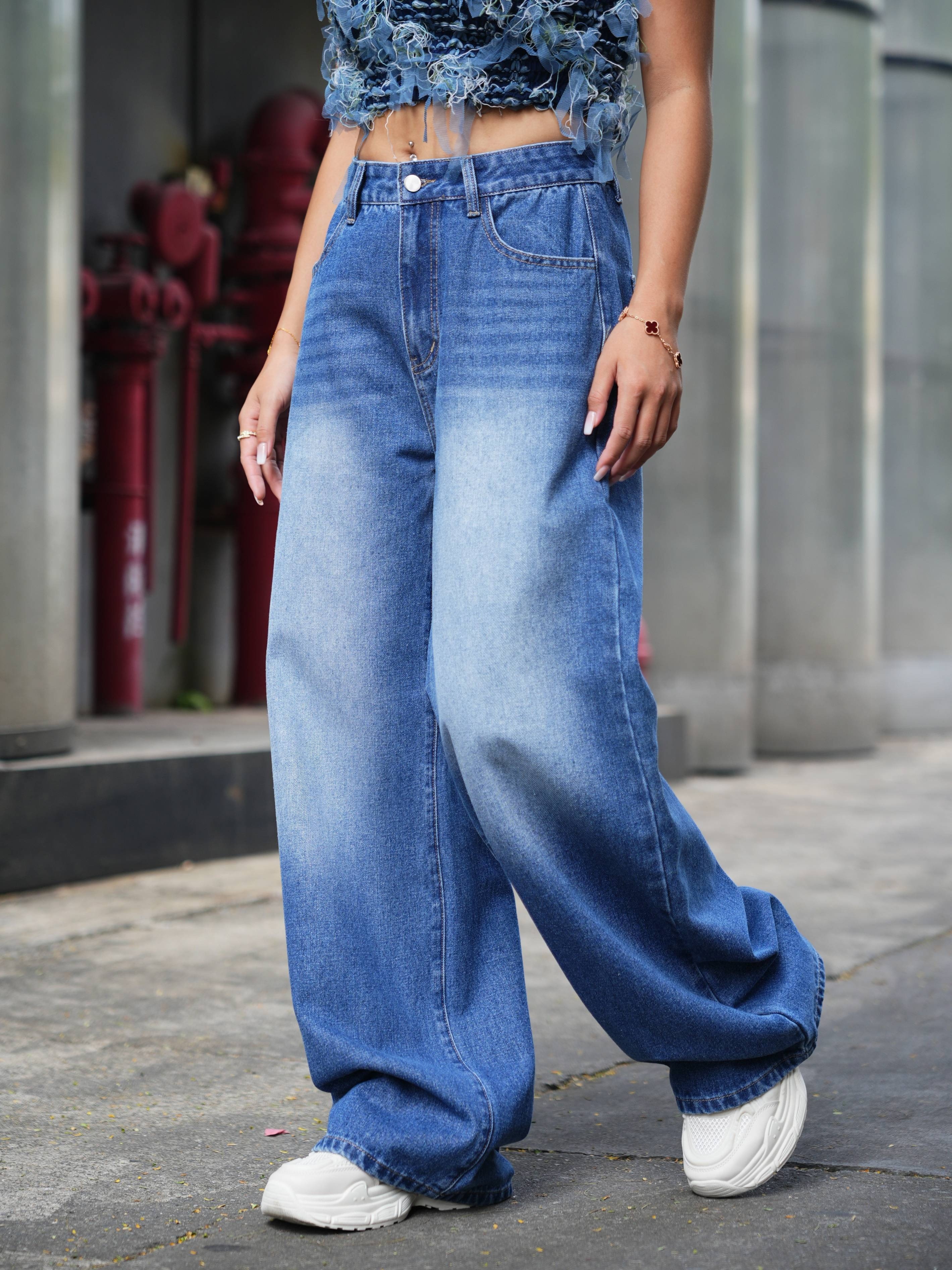 Street Style Tenue Jean Large Jean Femme Mode 2021 Femme Look