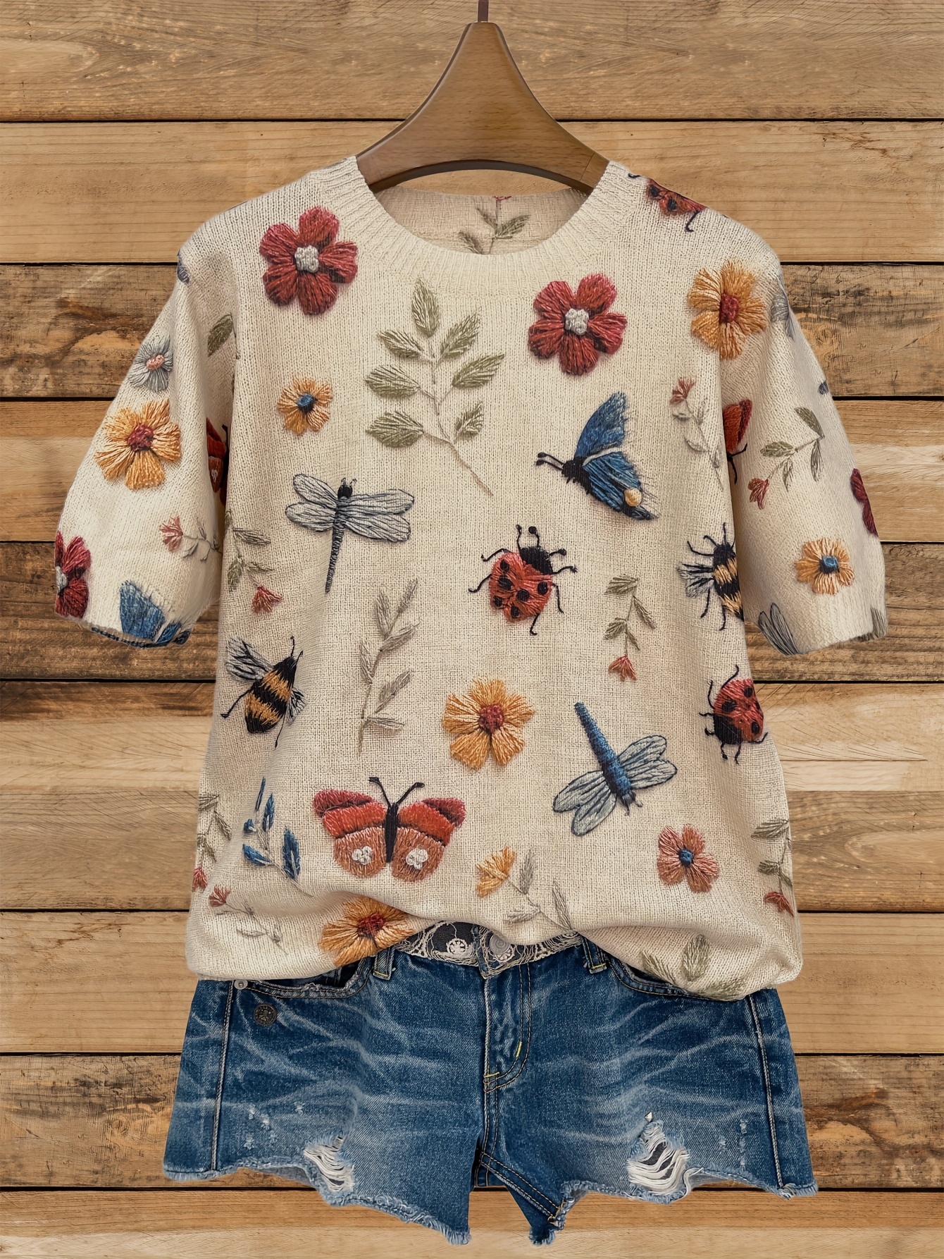 lightweight sweater an print featuring a round Temu Bahrain