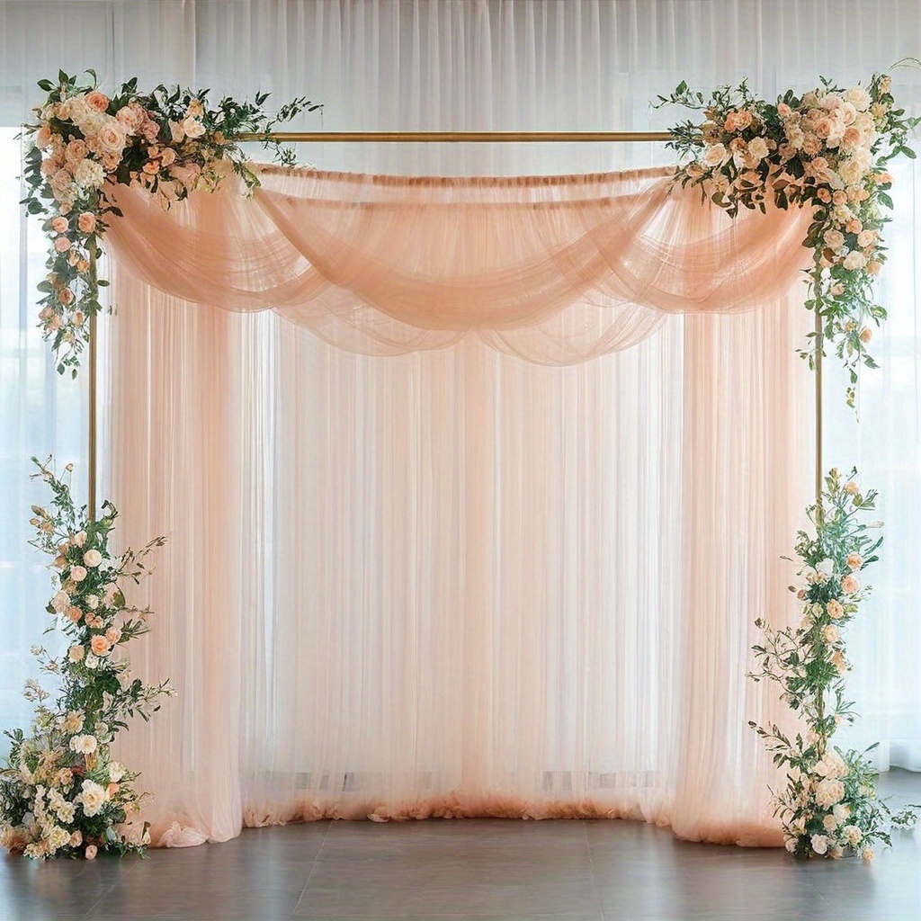TEMU 2pcs, Décoration de mariage champagne Tulle transparent, Haut avec poche à tringle pour une utilisation facile, Rideaux transparents pour fête