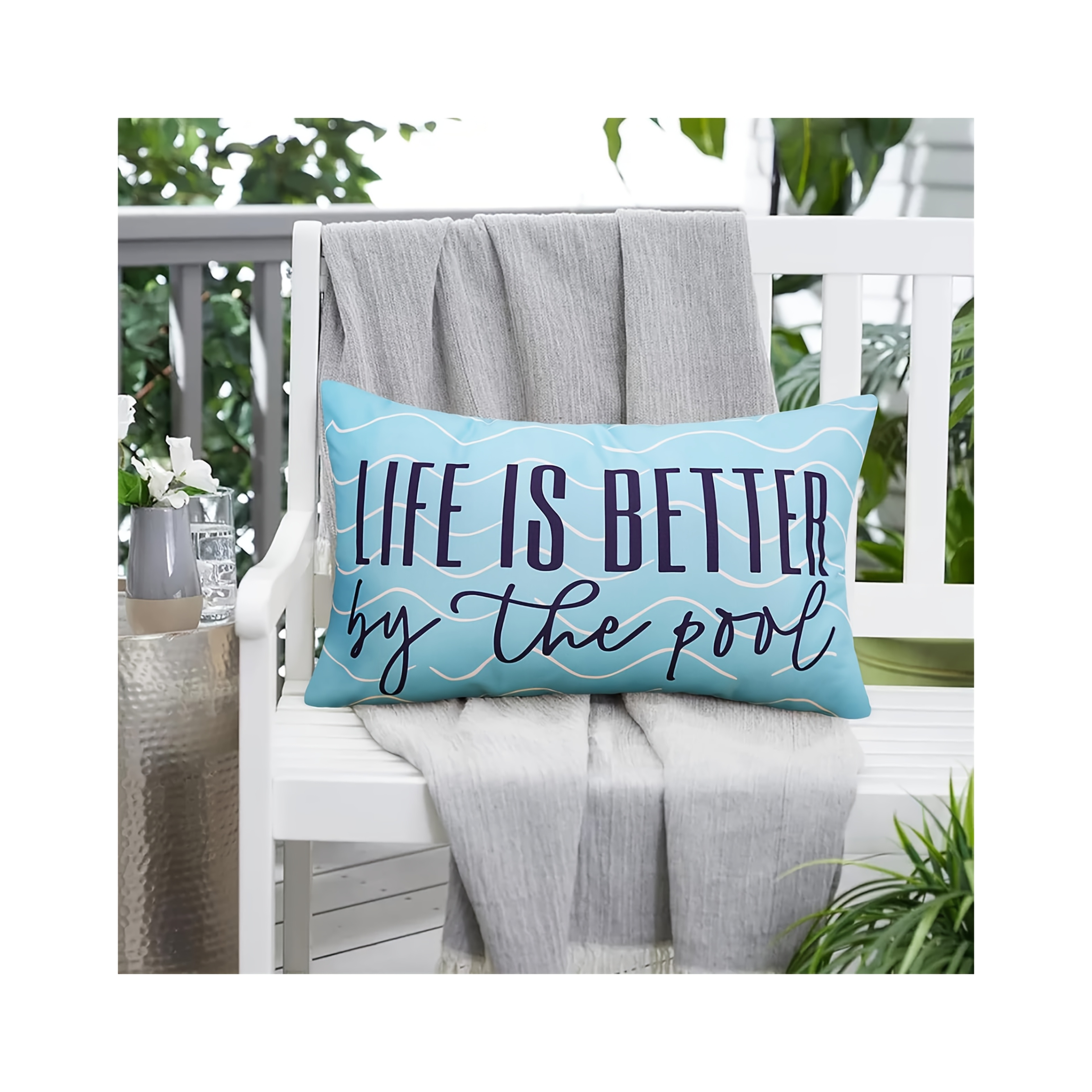 TEMU 1 Housse de coussin décorative bleue 12X20 pouces pour porche, coussin lombaire pour mobilier de patio et jardin, " est meilleure "