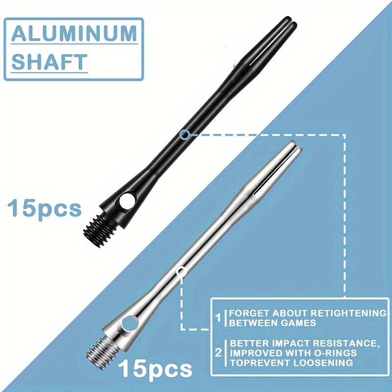 30pcs Dart Shafts for Steel Tip Medium 2BA Thread Aluminum Alloy Dart Stems 45mm with Rubber Rings Replacement Aluminum Dart Shaft Darts Accessories Kit