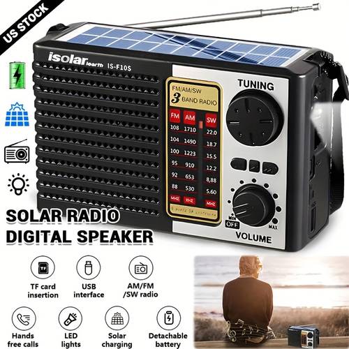 fm am rechargeable solar radio speaker portable audio video radios with mp3 player flashlight adjustable volume for outdoor activities emergency and camping