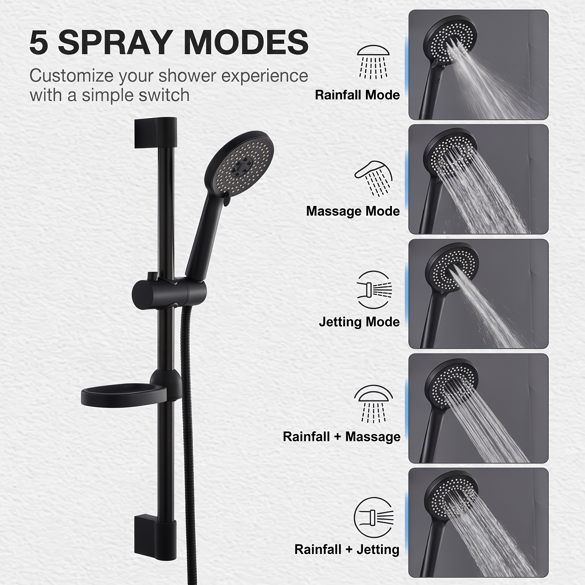Adjustable Height Shower Riser Rail with Heavy-Duty Brackets