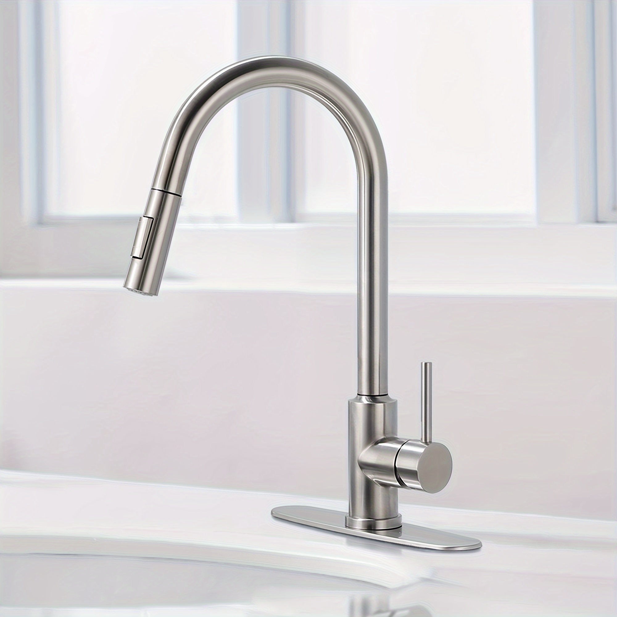 

Kitchen Faucet, With Pull Down, Sprayer Stainless Steel Single Handle Single Hole Kitchen Sink Faucet