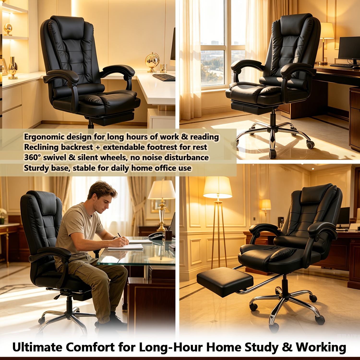 Ergonomic Office Chair, Adjustable Desk Chair, Reclining Swivel Computer Chair with Armrests, Suitable for Gaming, Home Office, And Office Use