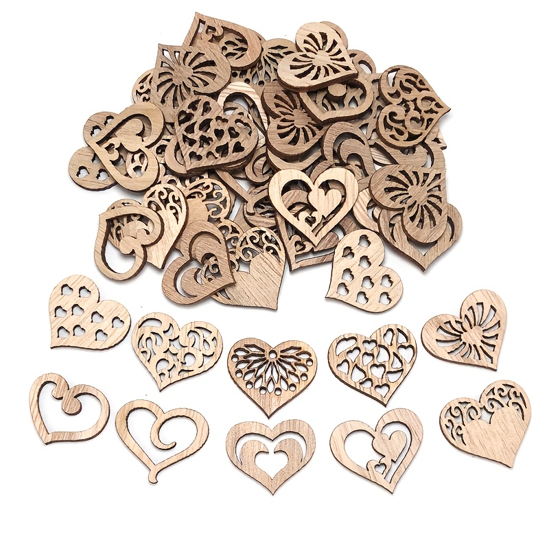 

50pcs Vintage Heart-shaped Wooden Chips - Diy Crafts, Scrapbooking & Holiday Decorations