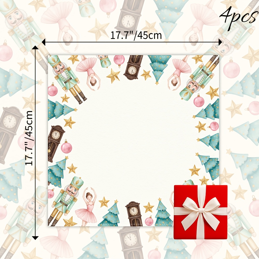 TEMU 4pcs Nutcracker & Ballet Dancer Table Napkins - Washable Polyester Cloth Suitable For Wedding, Bar Mitzvah, Christmas Decorations,