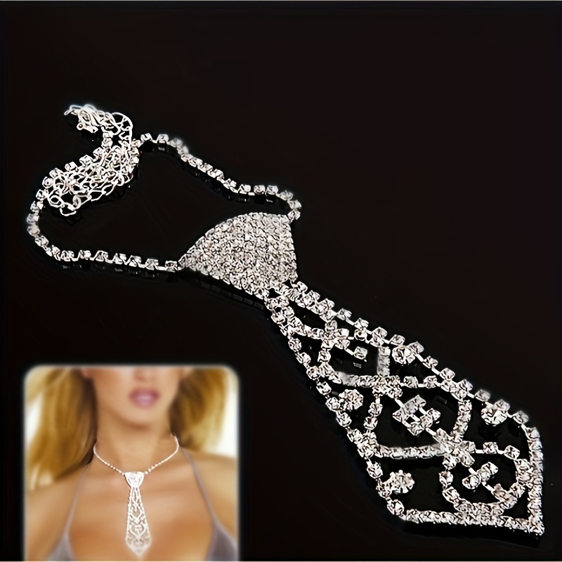 

Elegant Silvery-plated Geometric Tie Pendant Necklace With Sparkling Rhinestones - Weddings, Engagements & Parties