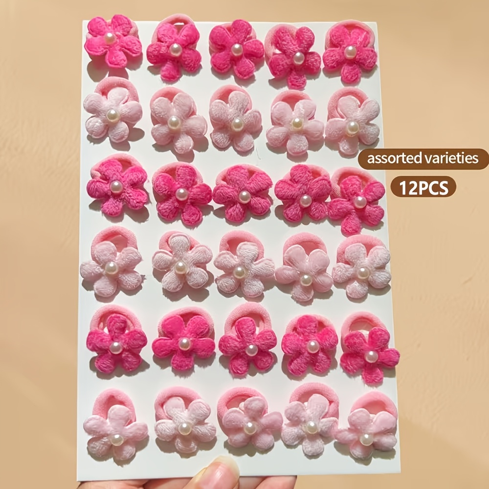 TEMU Fascie per capelli da 12 pezzi a colori casuali, dolci , per capelli , fascia con elastico - casuale - Cordino elastico per capelli con fiori