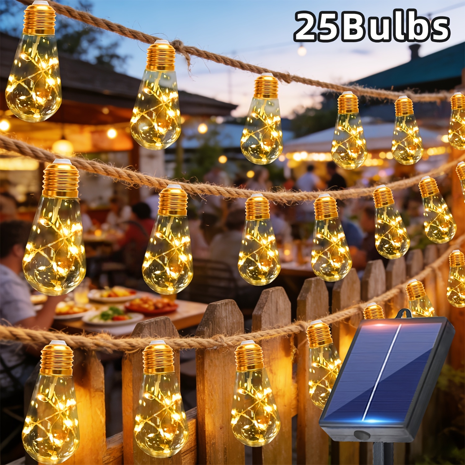 1-Pack Vintage Hemp Rope String with Automatic 12 Modes - Outdoor/Indoor Nautical Fairy Suitable for Camping, Weddings, Parties, Tents, Christmas - Plastic (No)