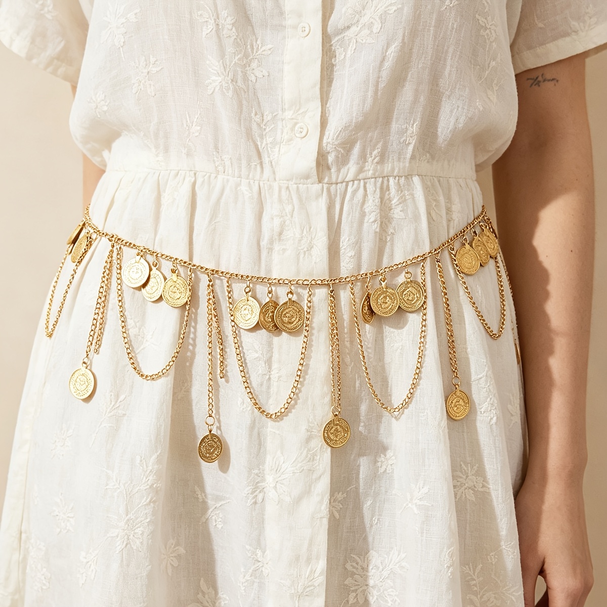TEMU Luxury Vintage Bohemian Ethnic Style Coin Tassel Women's Waist Chain, The Preferred Gift For Back-to-, Teacher's Day, Halloween, And
