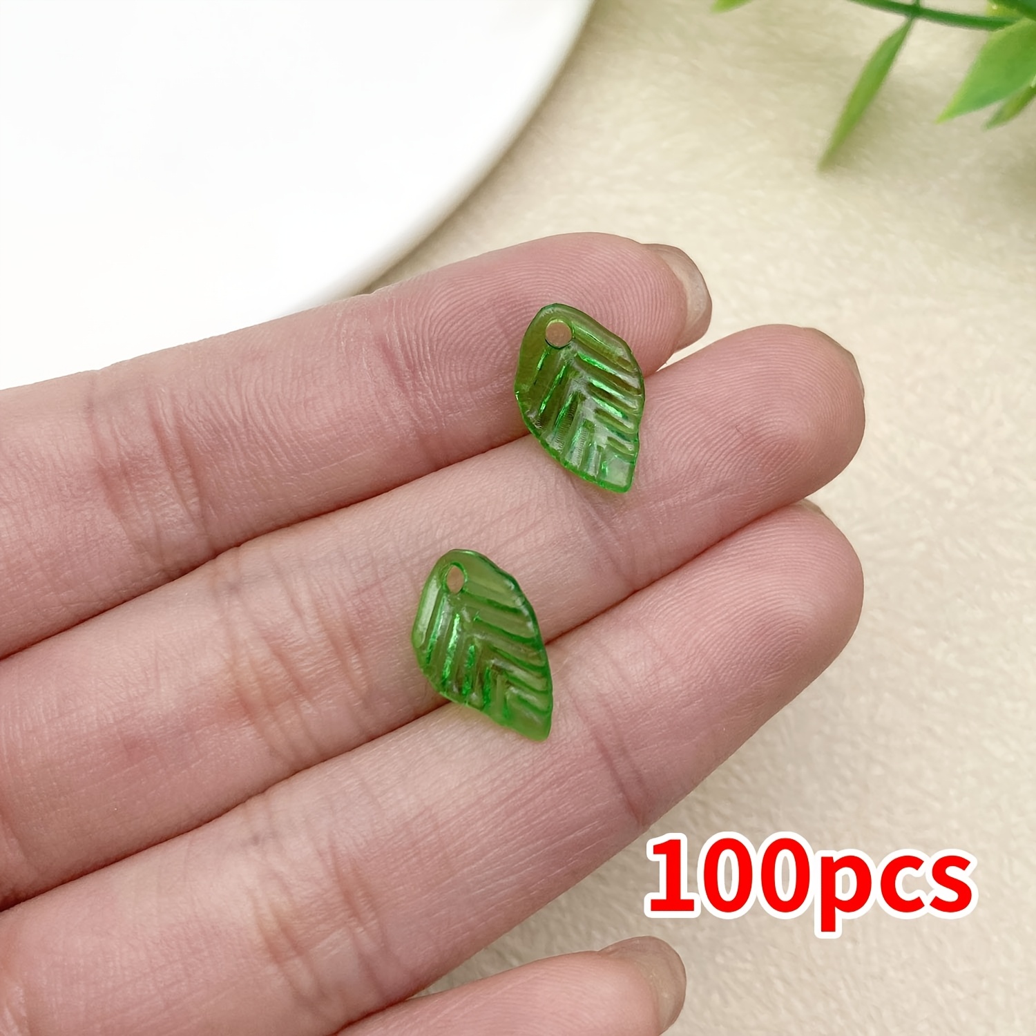 TEMU Lot de 100 mini feuilles d'arbre en acrylique, perles à main séparées pour DIY, fabrication artisanale de et boucles d'oreilles, accessoire de