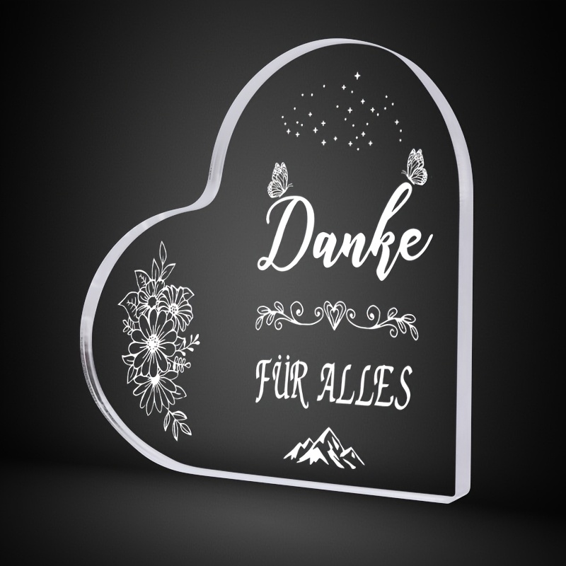 Image of Heart-shaped Acrylic Plaque - Perfect Thank You Gift For Teachers & Colleagues, Featuring German Quote, Stars, Butterflies & Flowers Design - Ideal For Home Decor & Retirement Celebrations