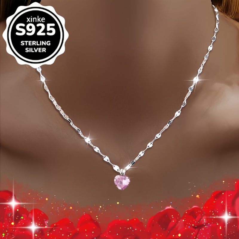 925 Silver Lip Necklace & Bracelet Set with Pink CZ Pendant