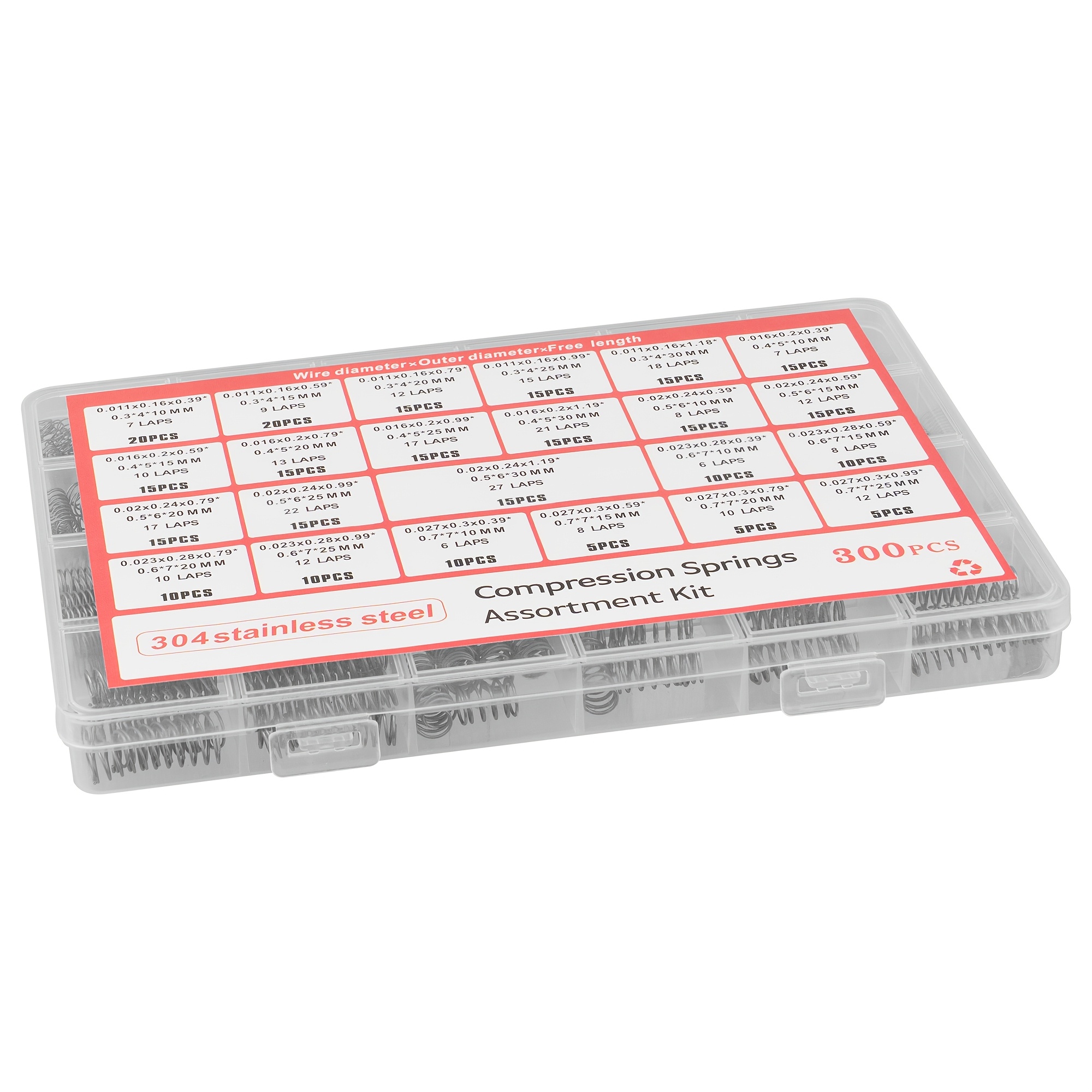 23 Different Sizes 300pcs Compression Springs Assortment Kit, Stainless Steel Springs, Spring Assortment For Shop And Home Repairs
